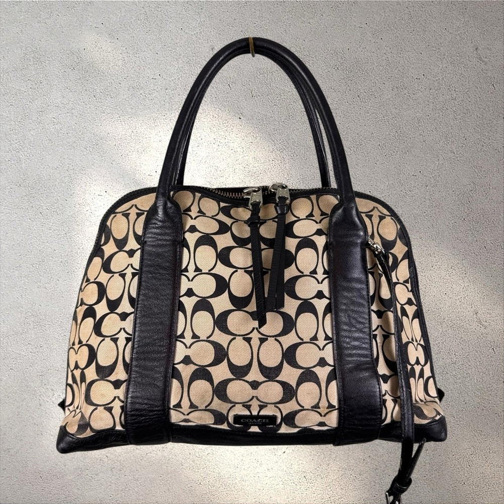 Coach Bleecker Preston Satchel in Printed Signature Fabric Khaki Black F30160
